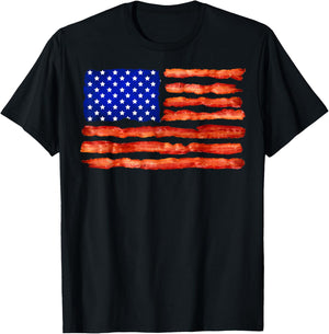 Cool USA Bacon Flag | Funny Foodie Patriot Meat Eater Gift T-Shirt - T-Shirt | Black