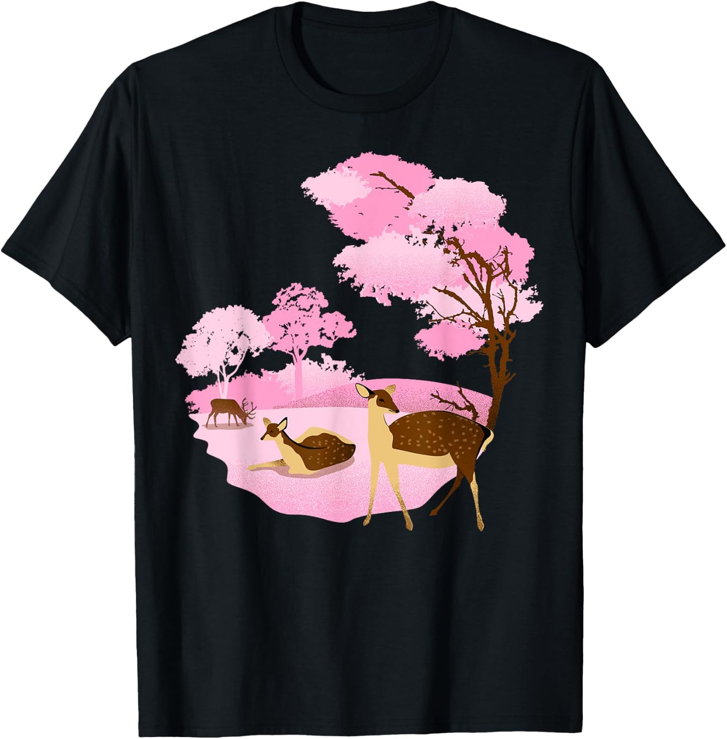 Japanese Landmark Nara Park Pink Deer T-Shirt - T-Shirt | Black