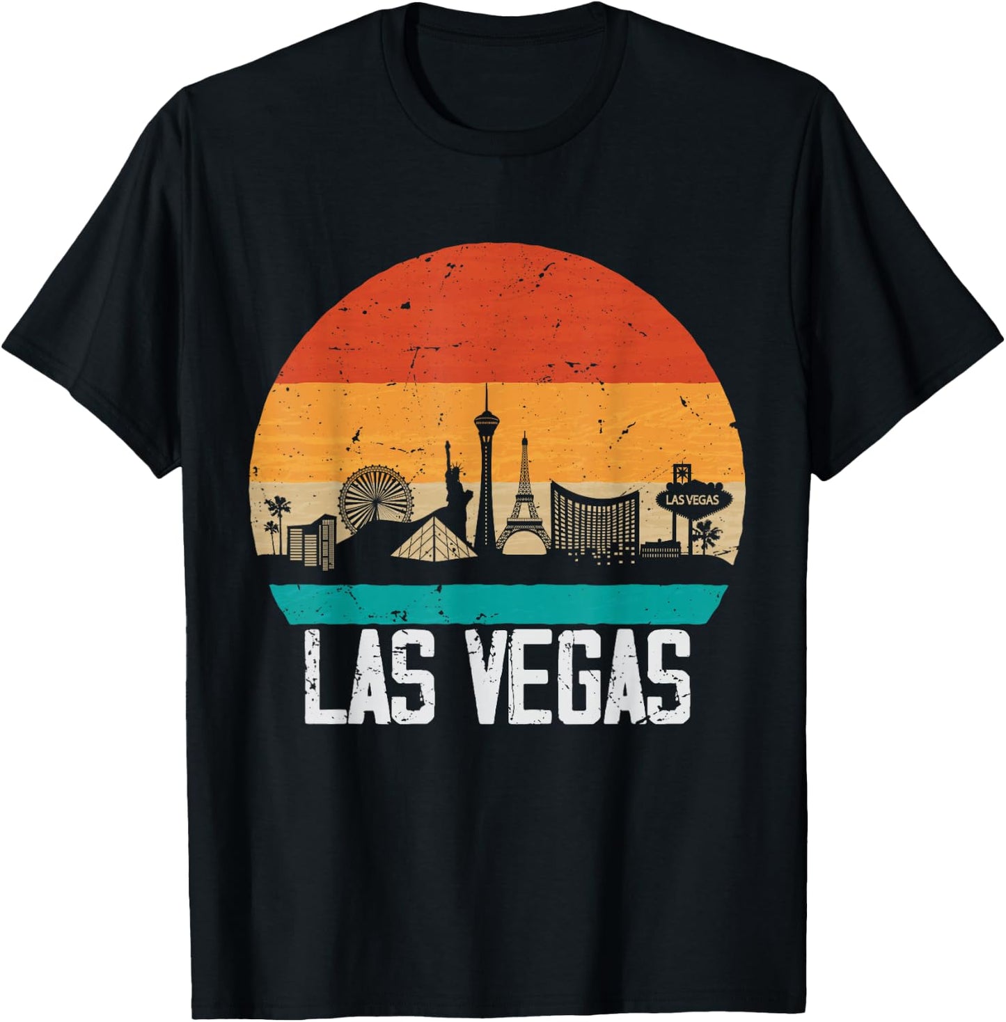 Las Vegas USA Retro Vintage Sunset Skyline Las Vegas T-Shirt - T-Shirt | Black