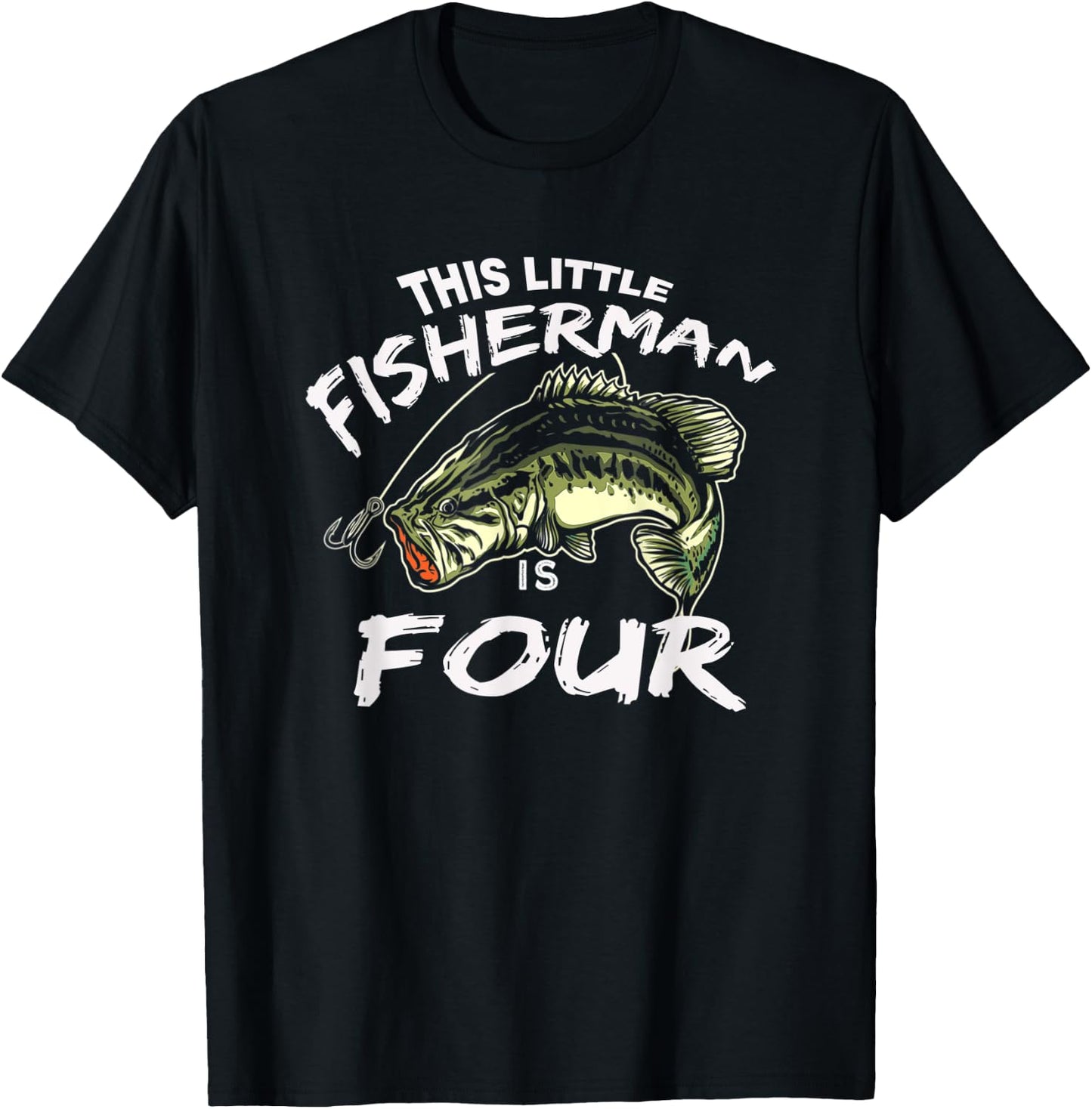 4th Birthday Fishing This Fisherman Is 4 T-Shirt - T-Shirt | Black