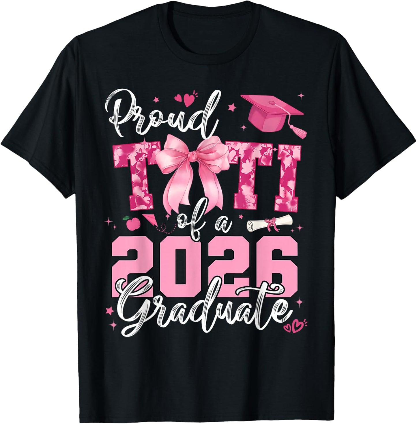 Proud Titi of 2026 Graduate Senior Coquette Bow Grad Family T-Shirt - T-Shirt | Black
