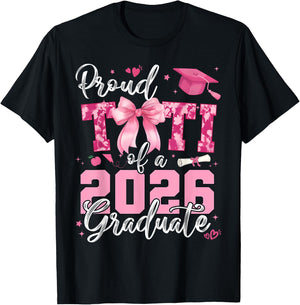 Proud Titi of 2026 Graduate Senior Coquette Bow Grad Family T-Shirt - T-Shirt | Black