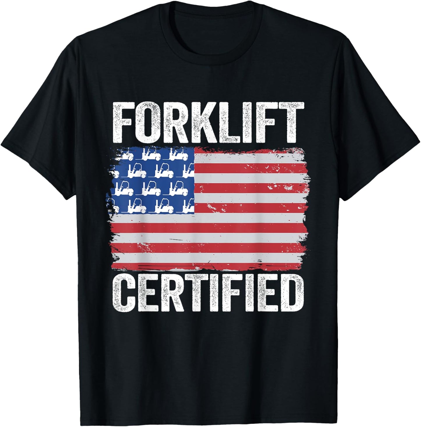 Forklift Certified Daddy American Flag Funny Forklift Driver T-Shirt - T-Shirt | Black