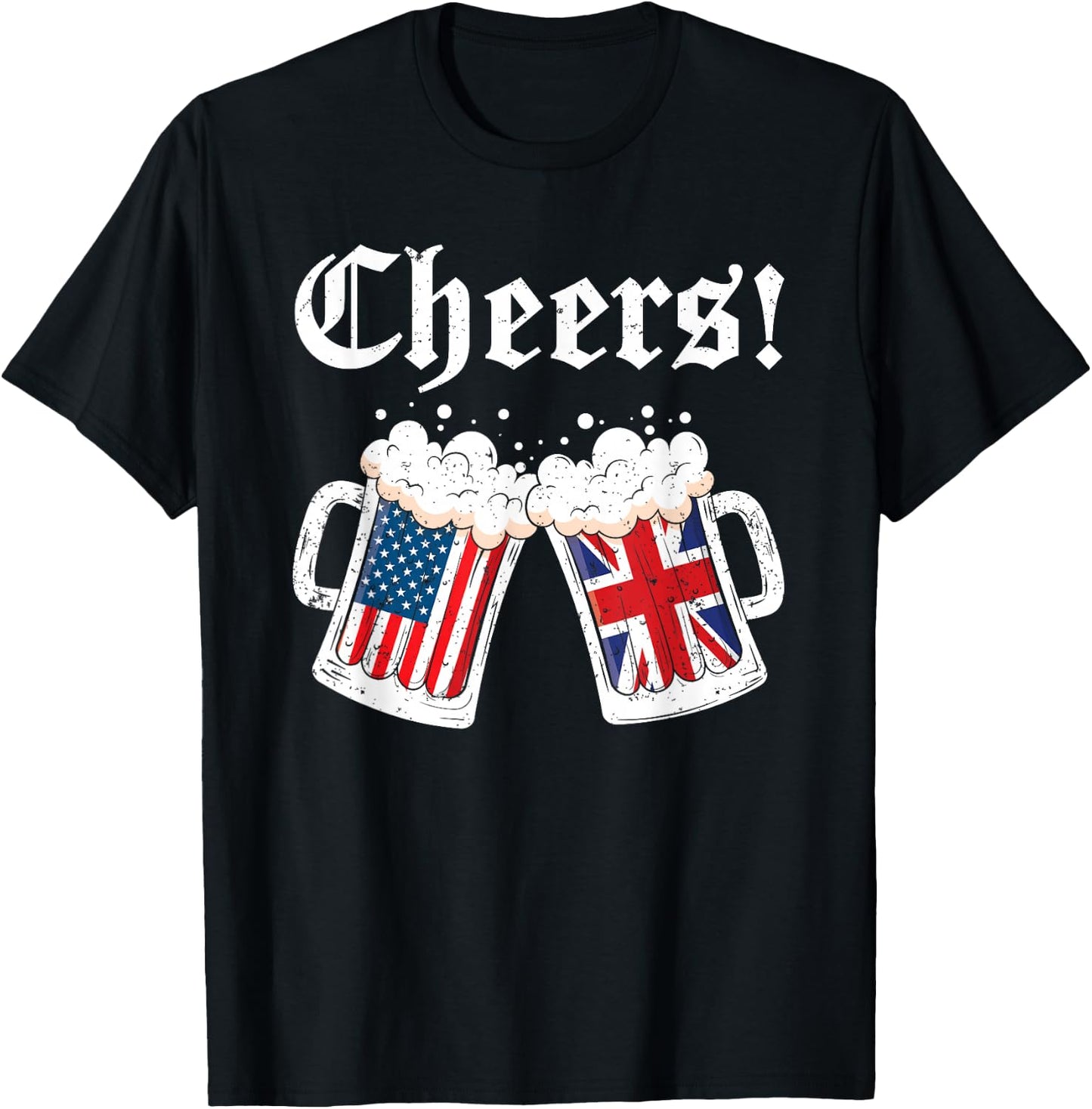 Cheers Shirt Women Men British American Flag Beer Mug Cheers T-Shirt - T-Shirt | Black