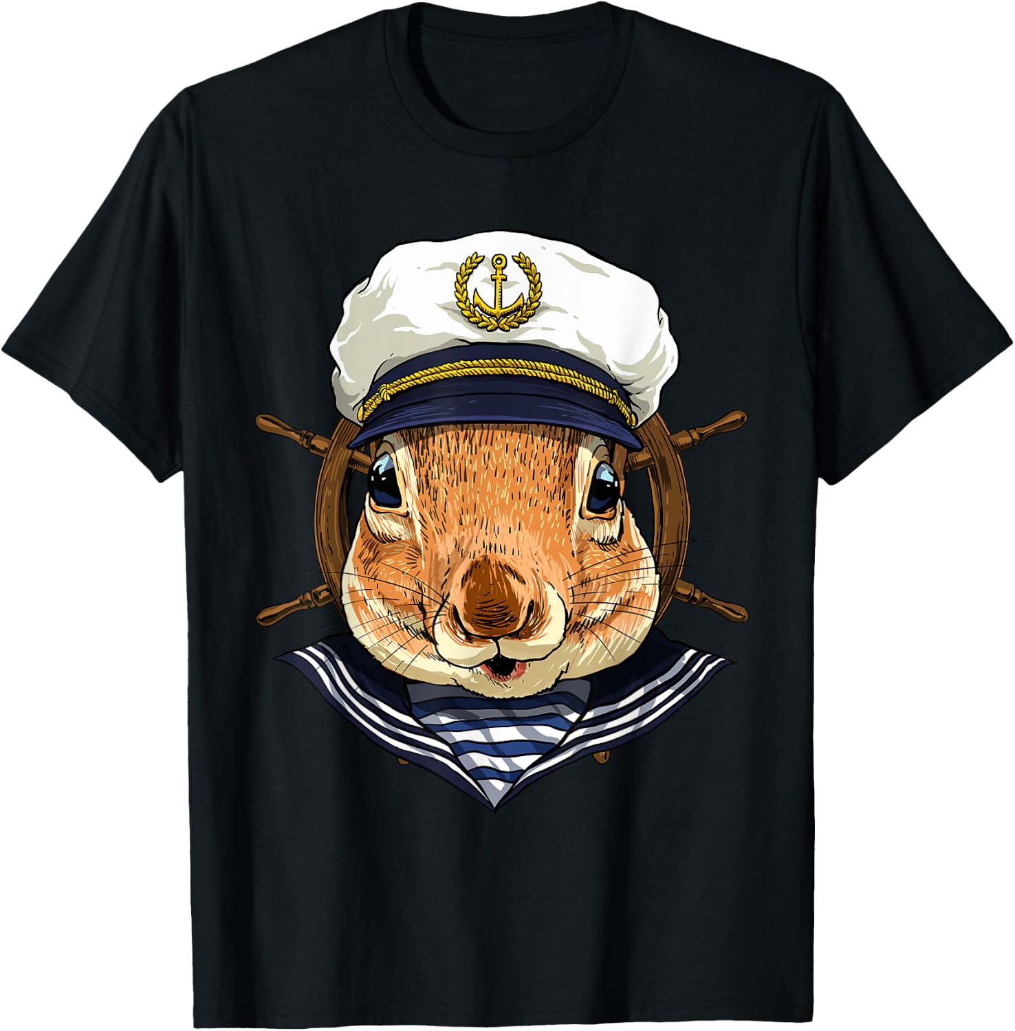 Squirrel Sailor Boat Captain Wildlife Squirrel Rodent Animal T-Shirt - T-Shirt | Black