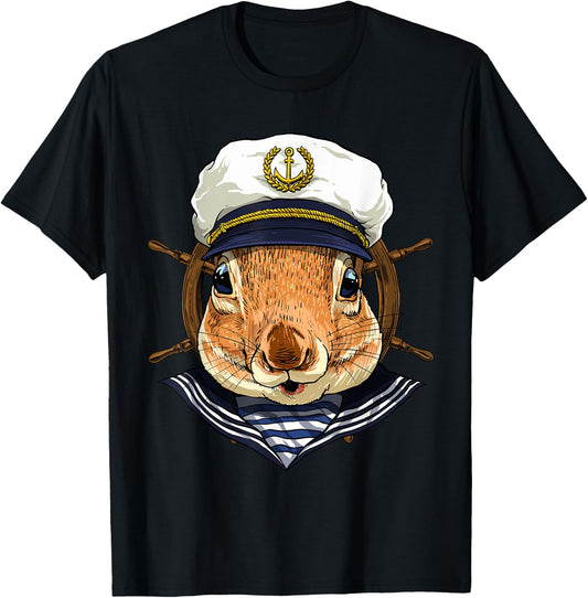 Squirrel Sailor Boat Captain Wildlife Squirrel Rodent Animal T-Shirt - T-Shirt | Black