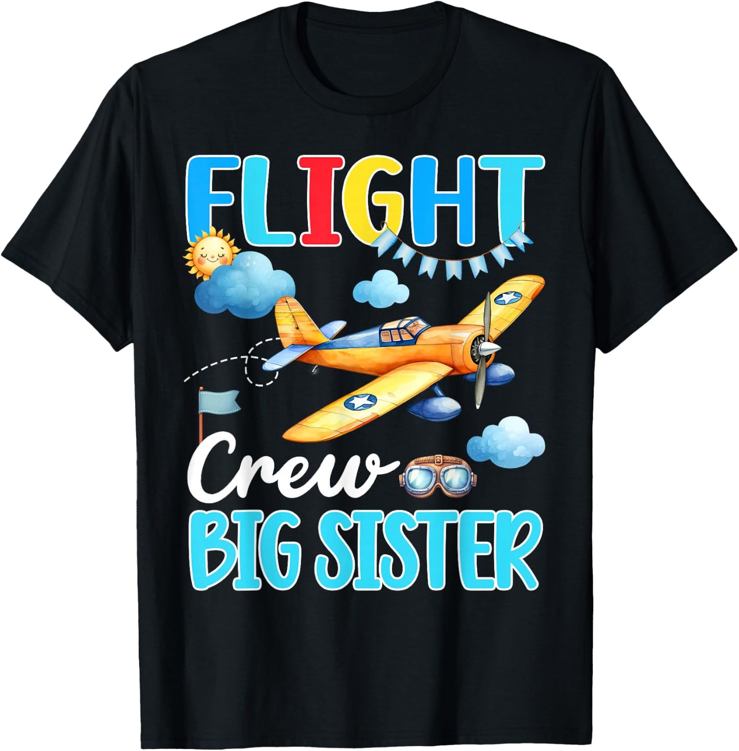Flight Crew Big Sister Birthday Airplane Matching Family T-Shirt - T-Shirt | Black