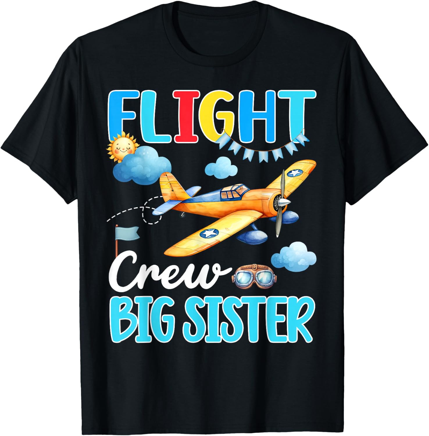 Flight Crew Big Sister Birthday Airplane Matching Family T-Shirt - T-Shirt | Black