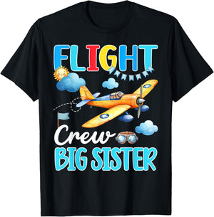 Flight Crew Big Sister Birthday Airplane Matching Family T-Shirt - T-Shirt | Black