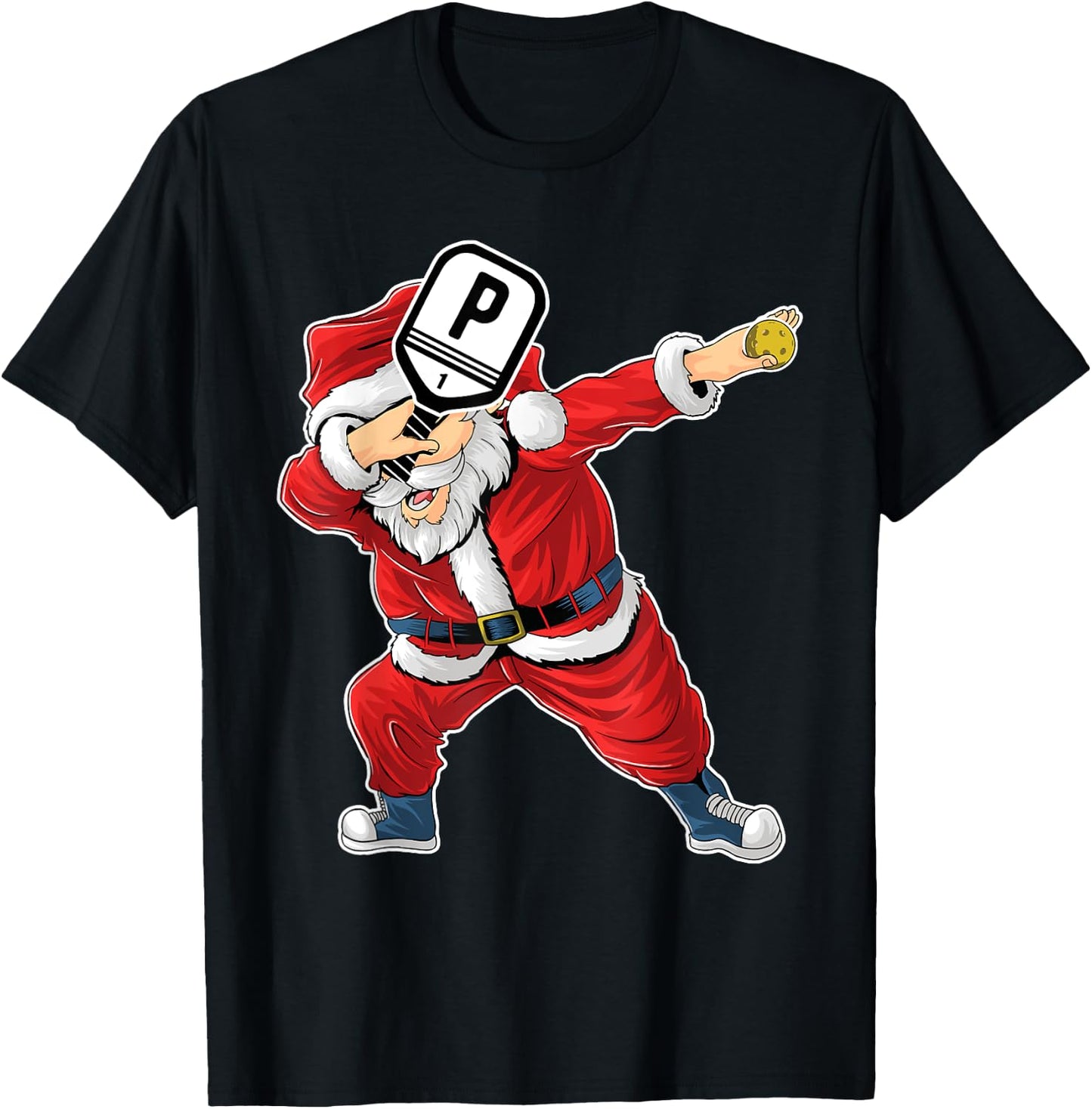 Santa Claus Pickleball Paddle Funny Pickleball Christmas T-Shirt - T-Shirt | Black