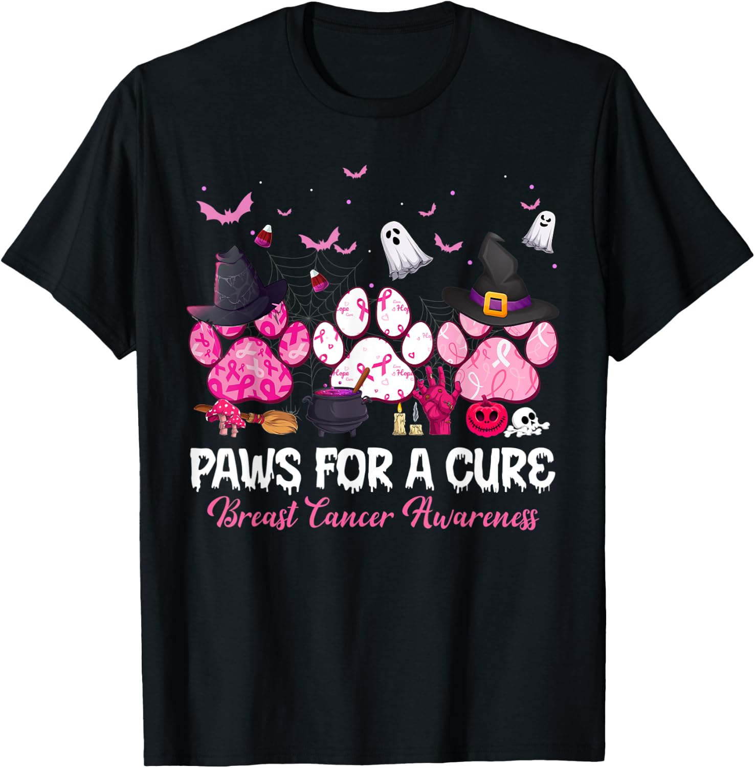 Paws for a Cure Dog Lovers Breast Cancer Halloween Costume Men Women T-Shirt - T-Shirt | Black