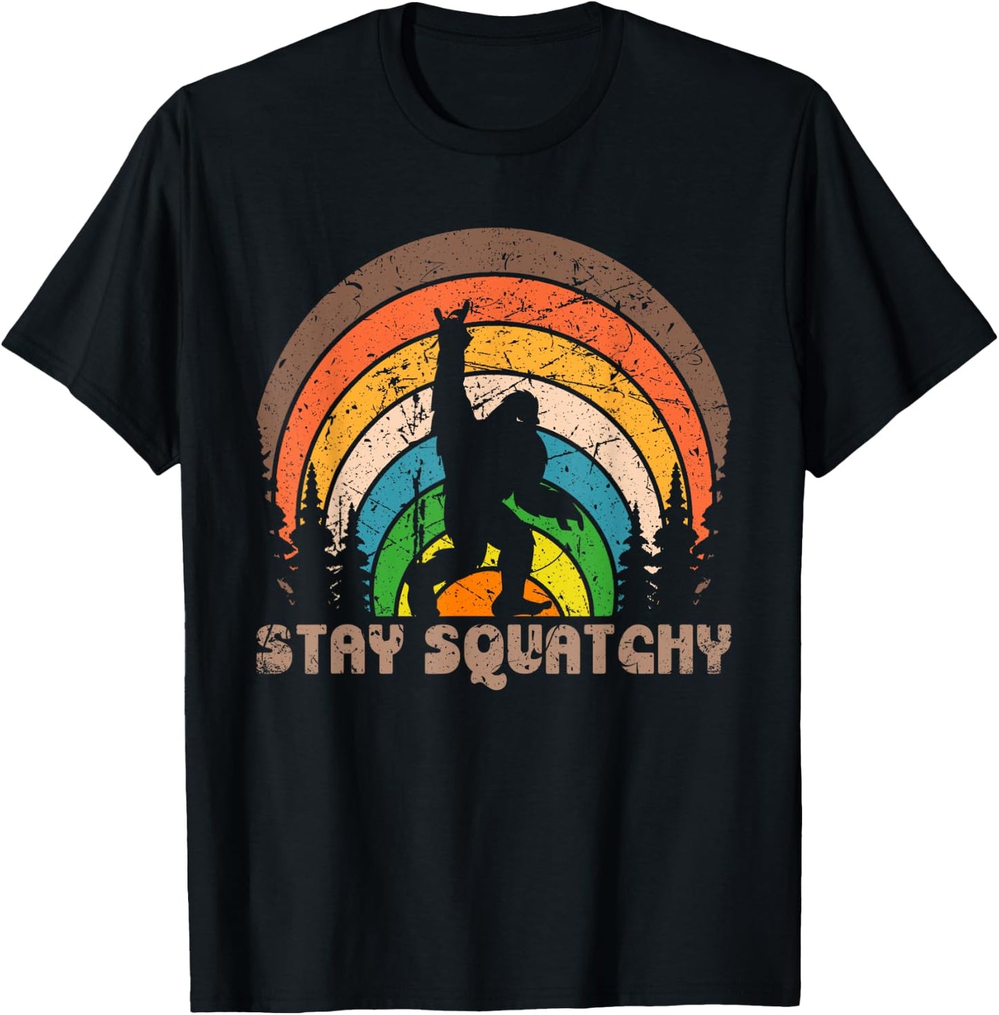 Stay Squatchy Funny BigFoot Sasquatch Squatch Lovers Retro T-Shirt - T-Shirt | Black