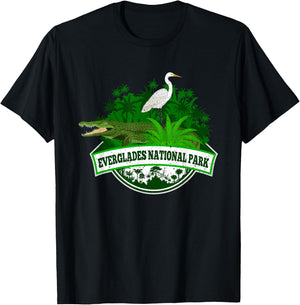 Bird and Florida Alligator Of Everglades National Park T-Shirt - T-Shirt | Black