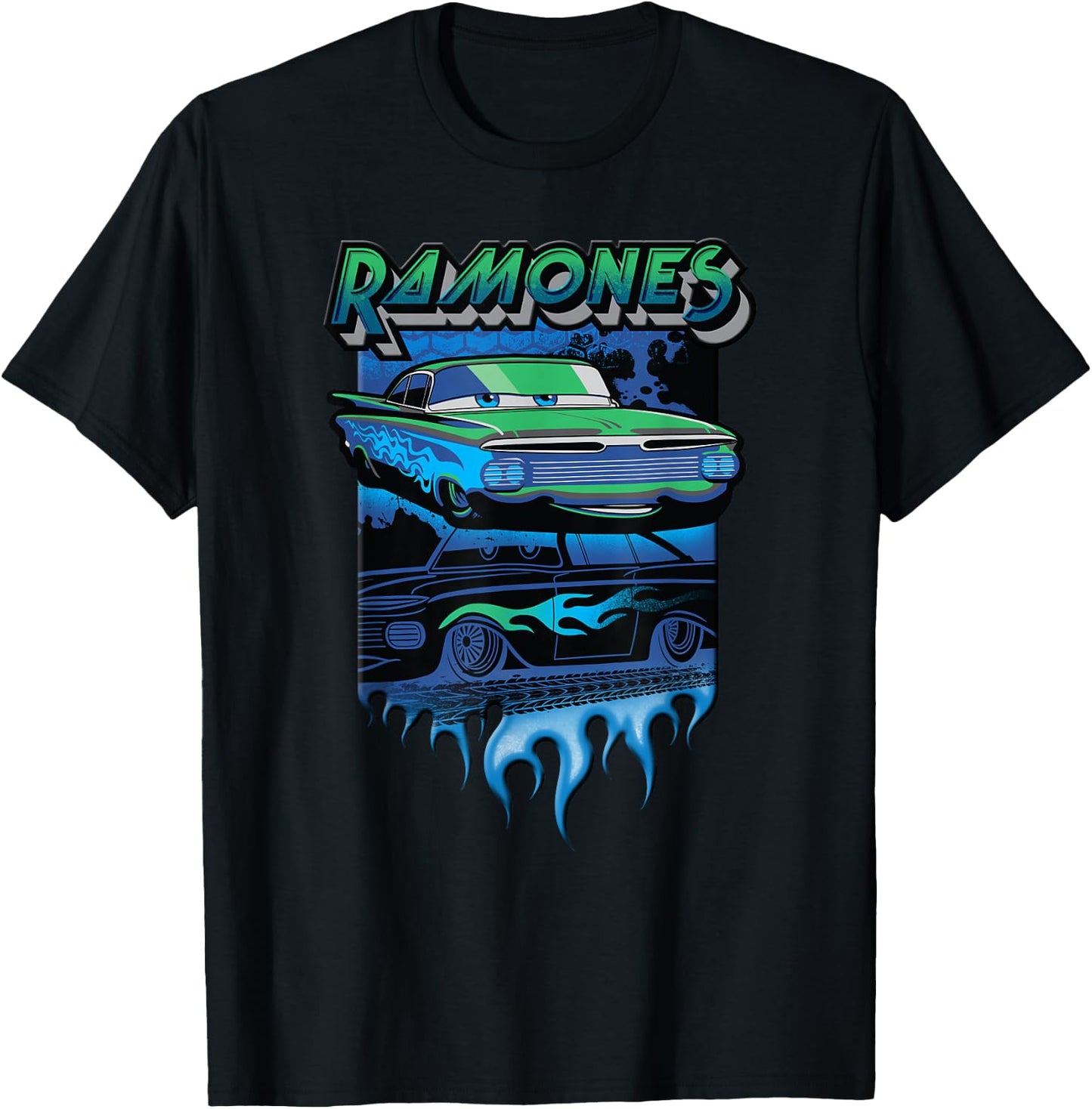 Disney Pixar Cars Ramones Big Flames T-Shirt - T-Shirt | Black