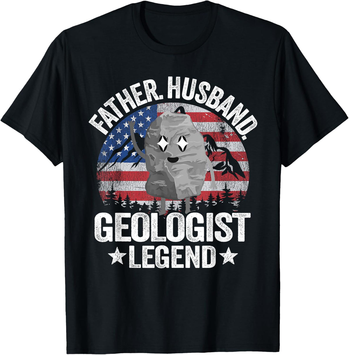 Father Husband Geologist Legend American Flag Rock Collector T-Shirt - T-Shirt | Black