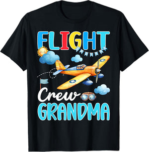 Flight Crew Grandma Birthday Squad Airplane Matching Family T-Shirt - T-Shirt | Black
