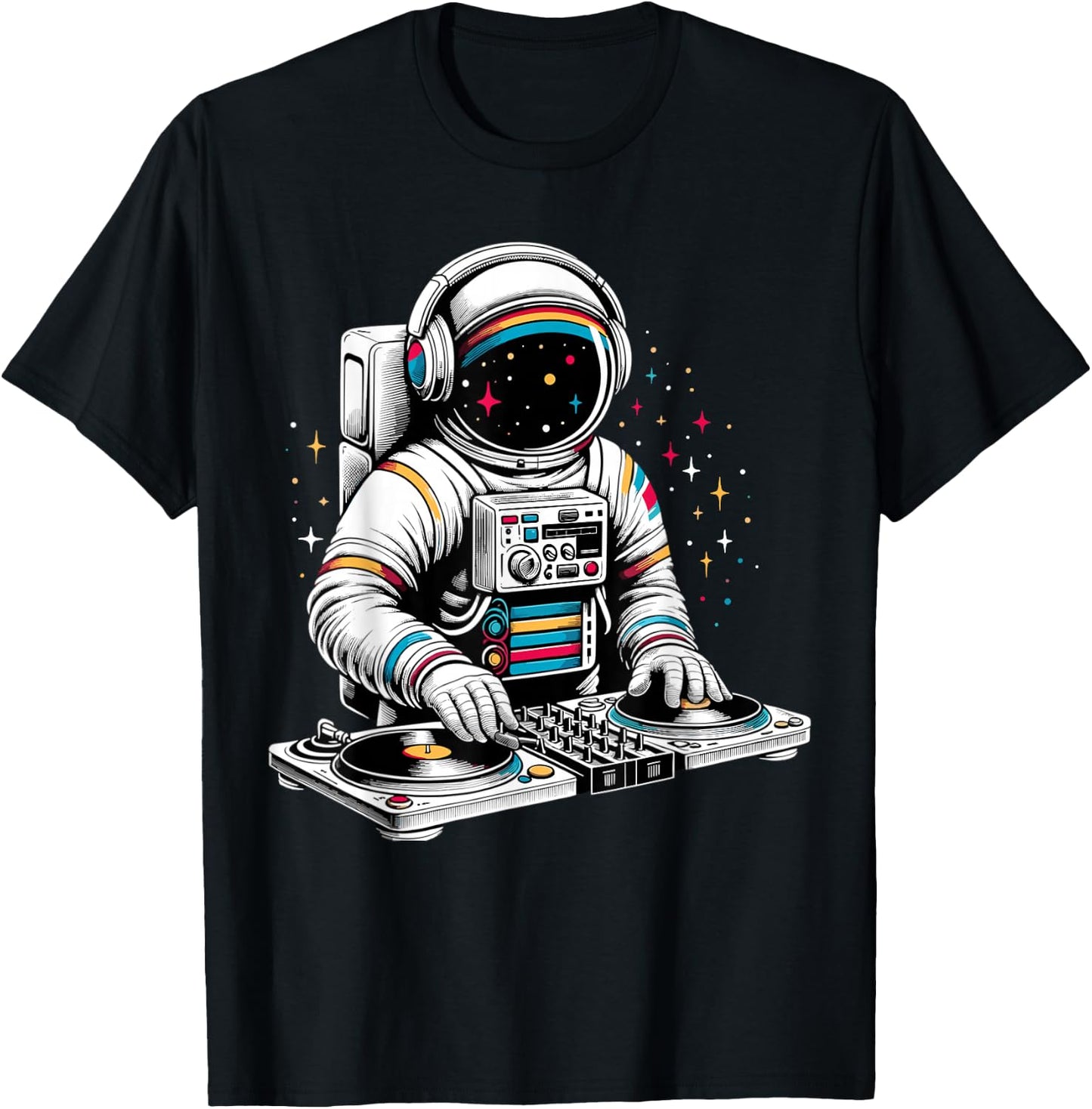 Astronaut DJ Planets Space T-Shirt - T-Shirt | Black