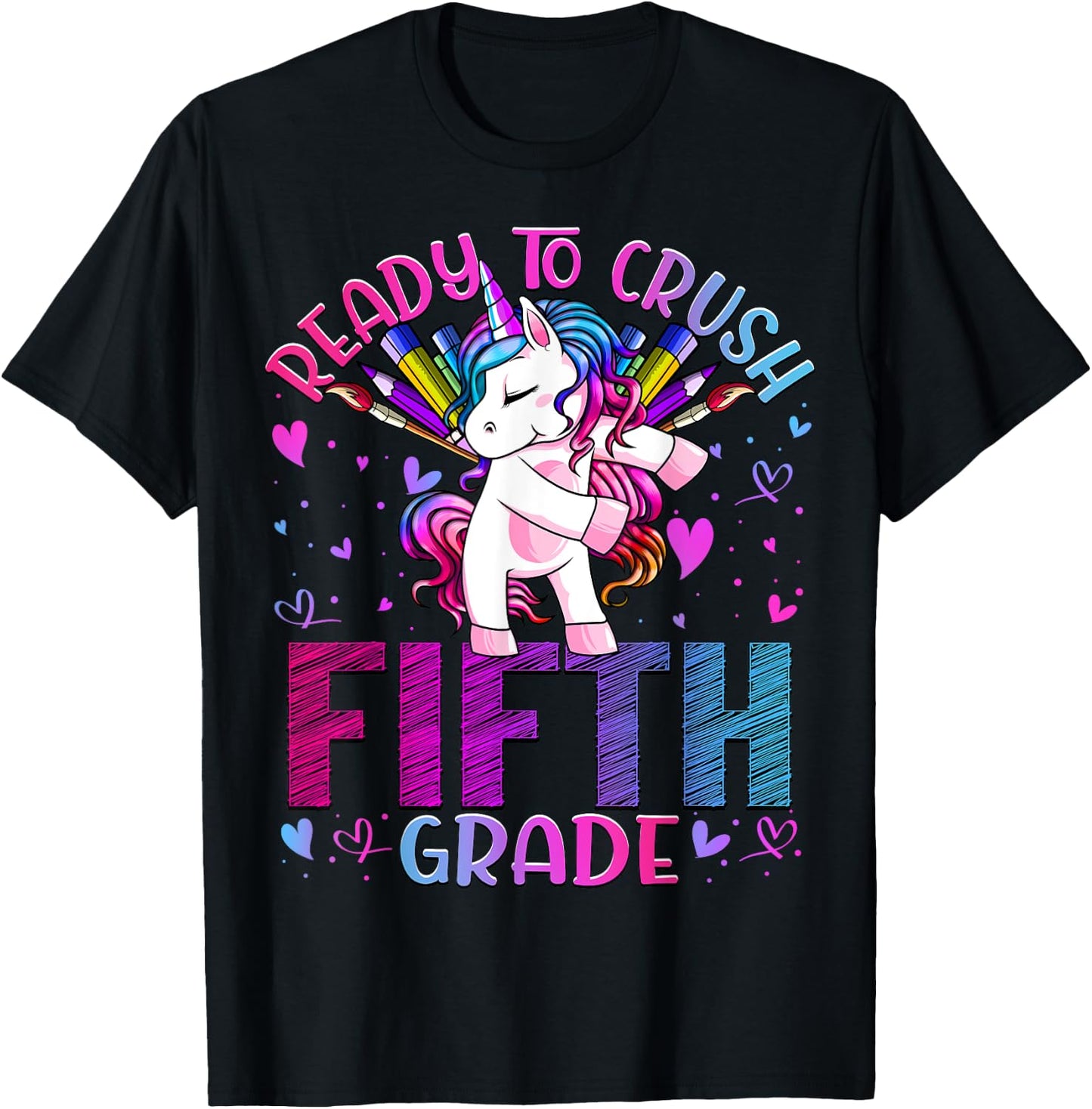 Ready to Crush Fifth 5th Grade Back To School Unicorn Kids T-Shirt - T-Shirt | Black