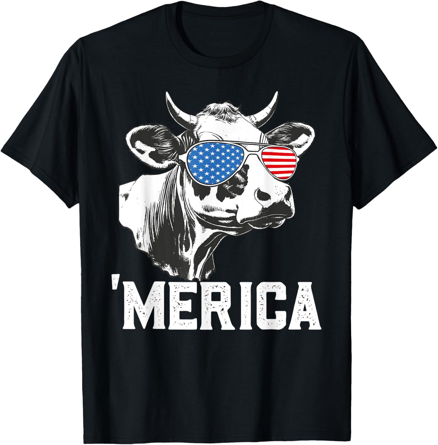 Merica Funny Cow American Flag Sunglasses Patriotic July 4th T-Shirt - T-Shirt | Black