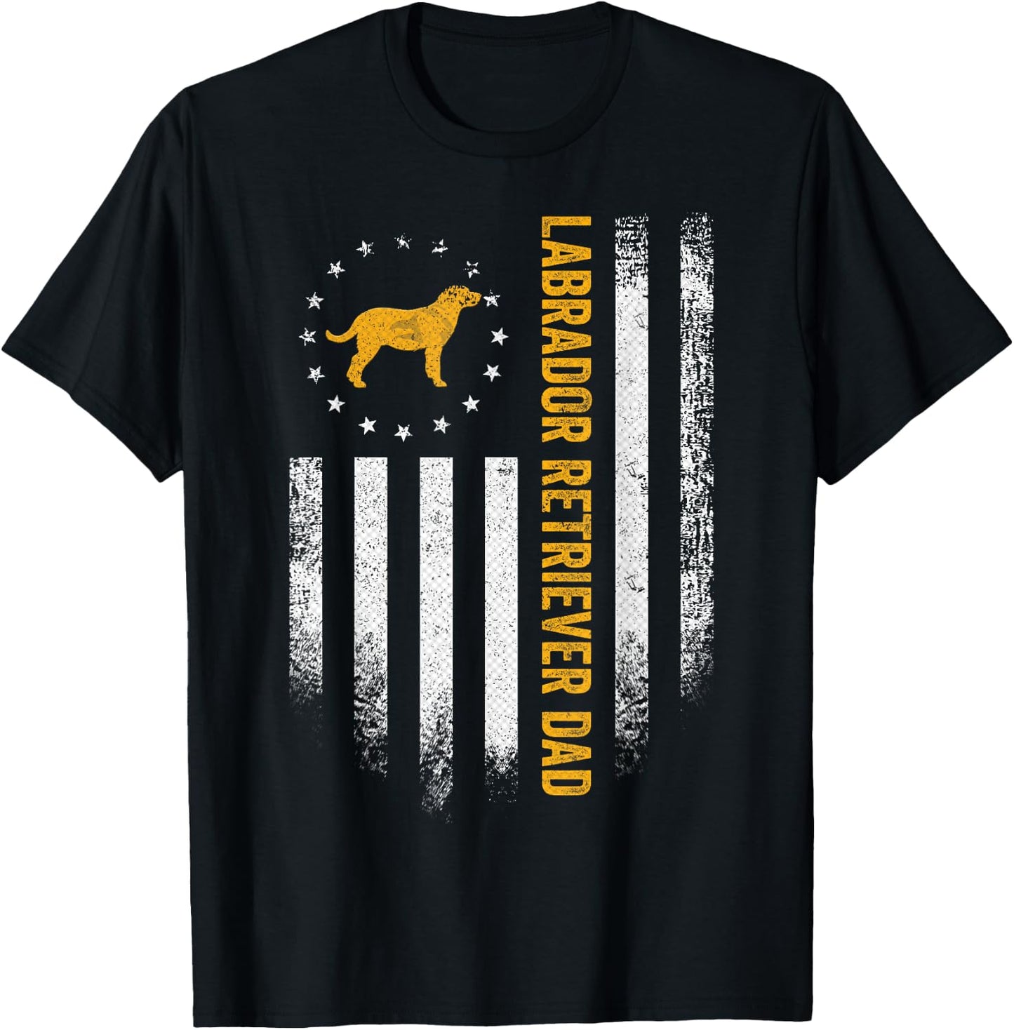 Vintage USA Flag Proud Labrador Retriever Dad Lab Silhouette T-Shirt - T-Shirt | Black