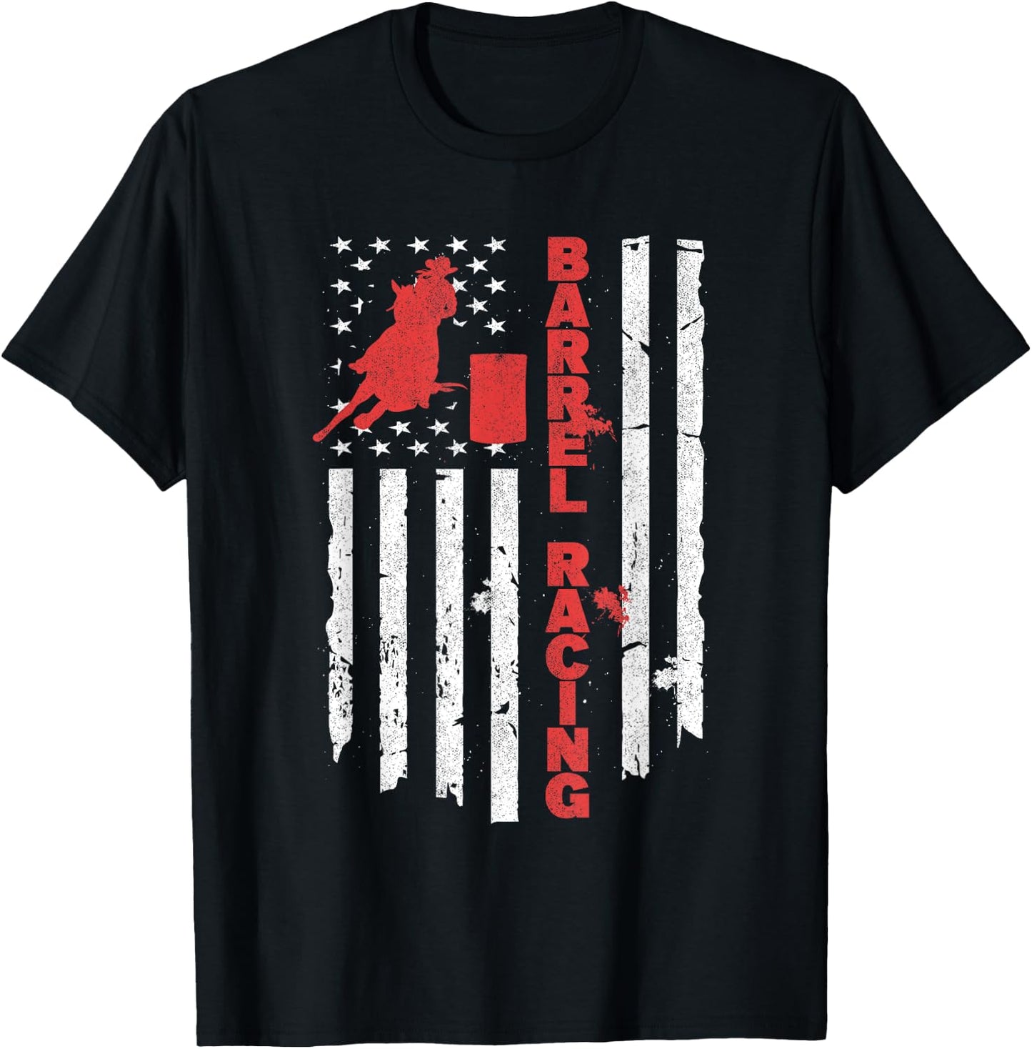 USA Barrel Racer Rodeo American Flag Barrel Racing T-Shirt - T-Shirt | Black
