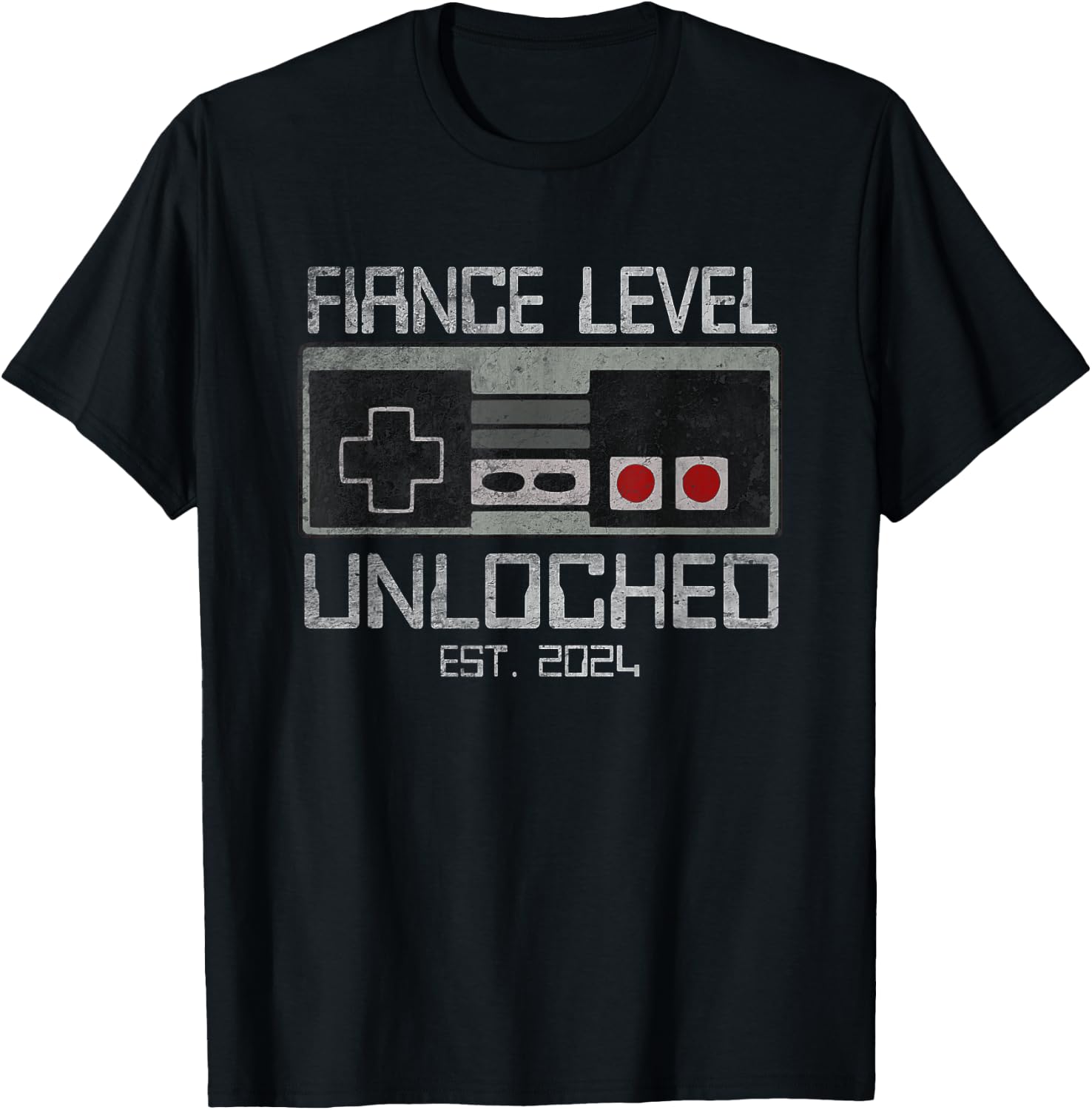 Men Leveled Up To Fiance Level Unlocked Newly Engaged Couple T-Shirt - T-Shirt | Black