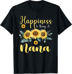 Happiness Is Being A Nana Sunflower Mother's Day Grandma T-Shirt - T-Shirt | Black