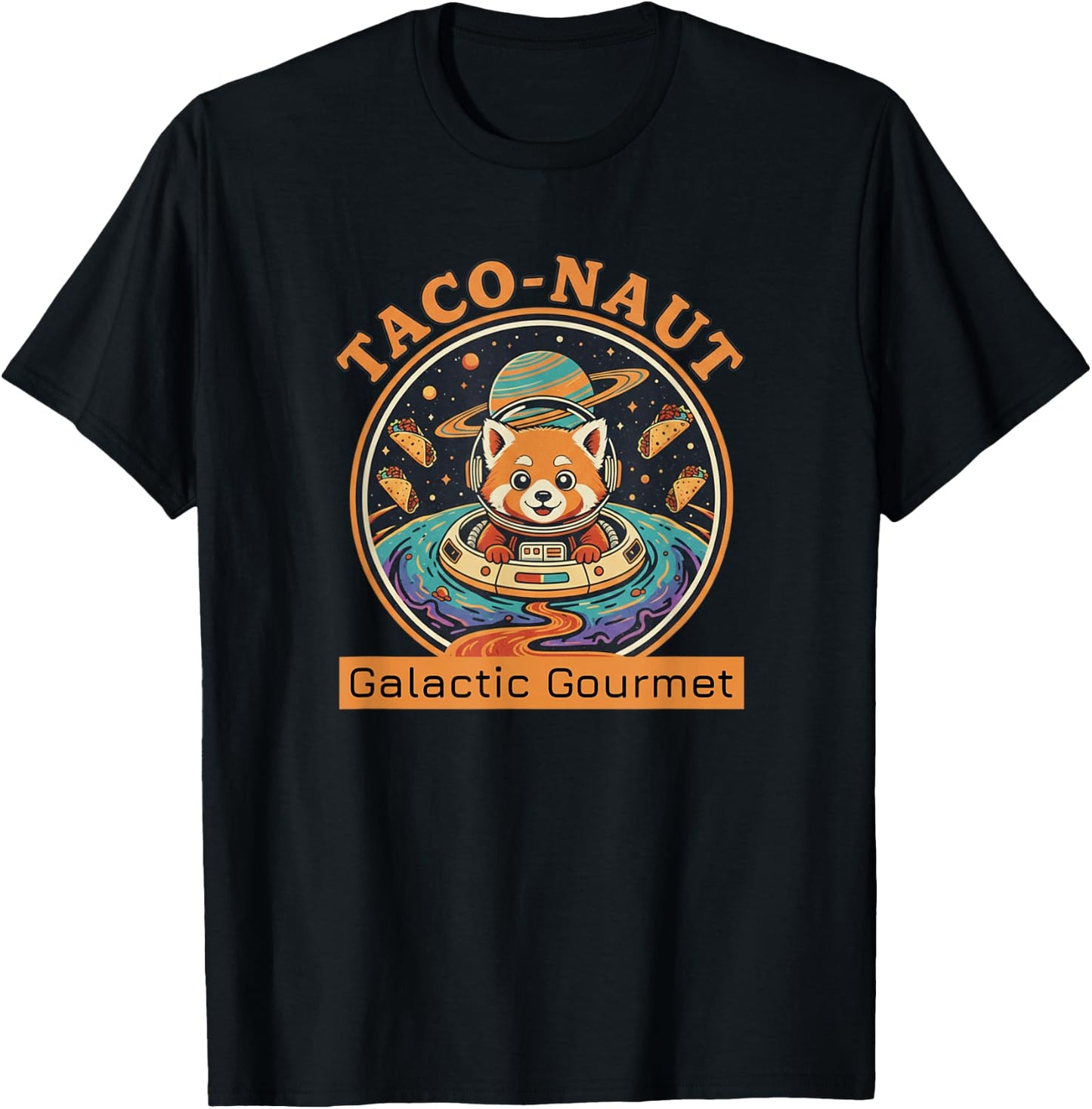 Taco-naut Galactic Gourmet Red Panda Space Food Adventure T-Shirt - T-Shirt | Black