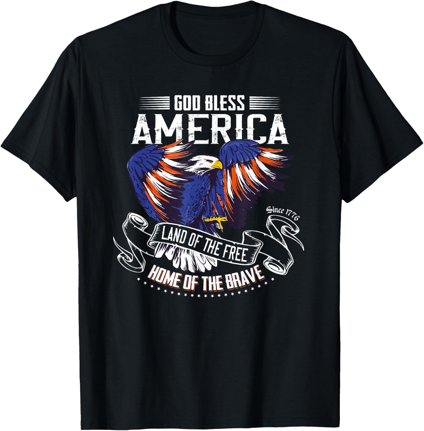 God Bless America Eagle | Land of The Free Home of The Brave T-Shirt - T-Shirt | Black