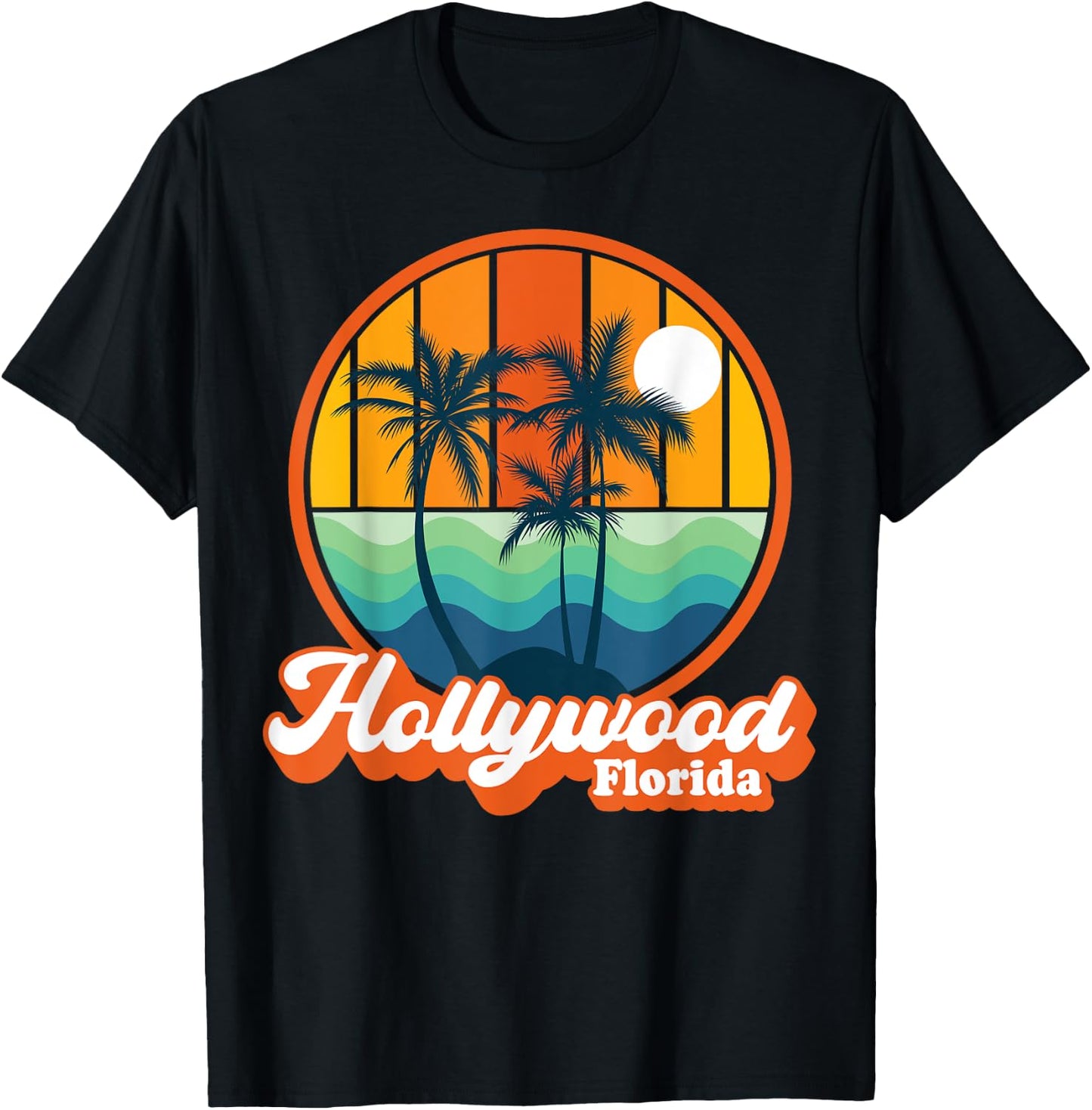 Vintage Hollywood Florida Summer Vacation Beach Souvenirs Men Women Kids T-Shirt - T-Shirt | Black