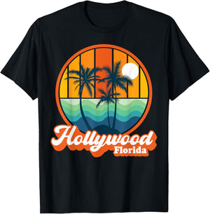 Vintage Hollywood Florida Summer Vacation Beach Souvenirs Men Women Kids T-Shirt - T-Shirt | Black