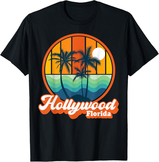 Vintage Hollywood Florida Summer Vacation Beach Souvenirs Men Women Kids T-Shirt - T-Shirt | Black