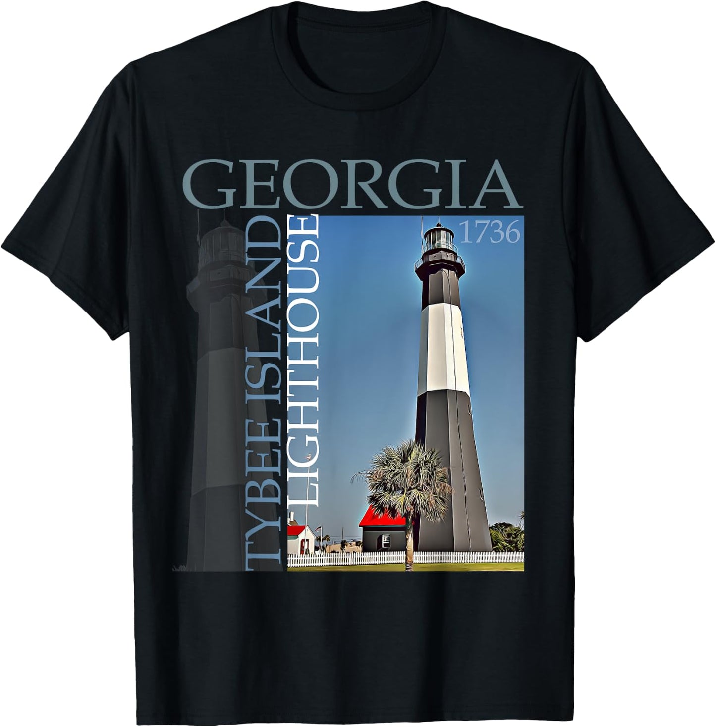 Georgia Tybee Island Lighthouse 1736 Design T-Shirt - T-Shirt | Black