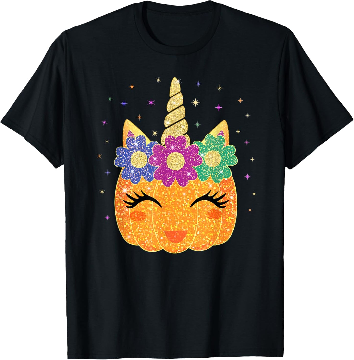 Unicorn Pumpkin Halloween Thanksgiving Girls Kids T-Shirt - T-Shirt | Black