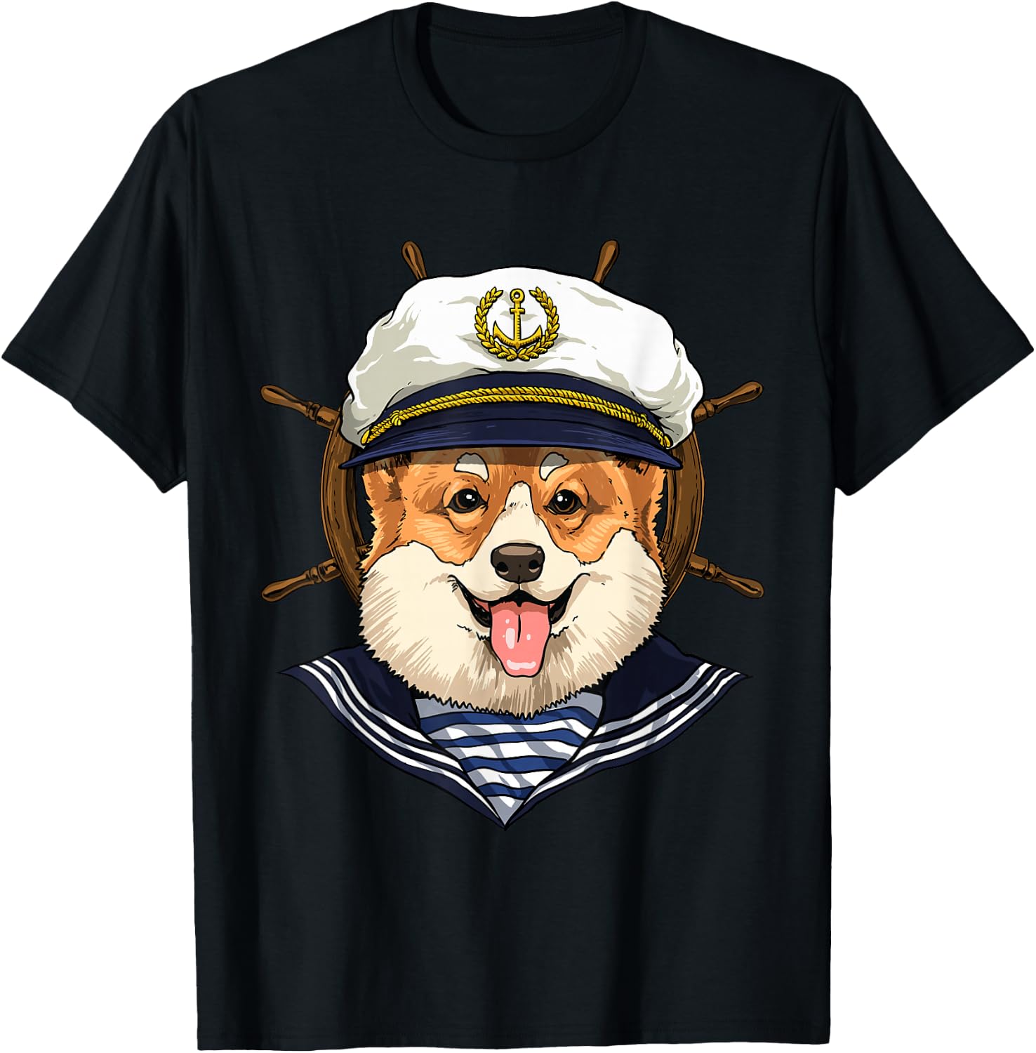 Corgi Sailor Boat Captain Corgi Dog T-Shirt - T-Shirt | Black