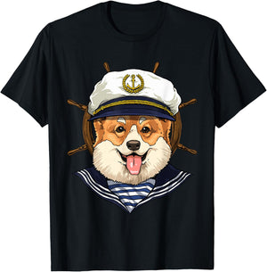 Corgi Sailor Boat Captain Corgi Dog T-Shirt - T-Shirt | Black