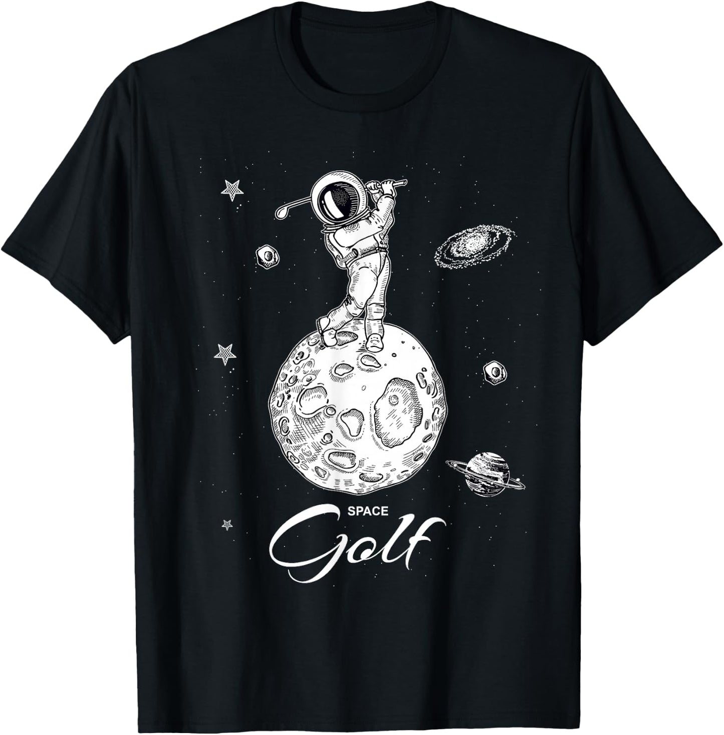 Cool Astronaut Novelty Play Golf Graphic & Cool Designs T-Shirt - T-Shirt | Black