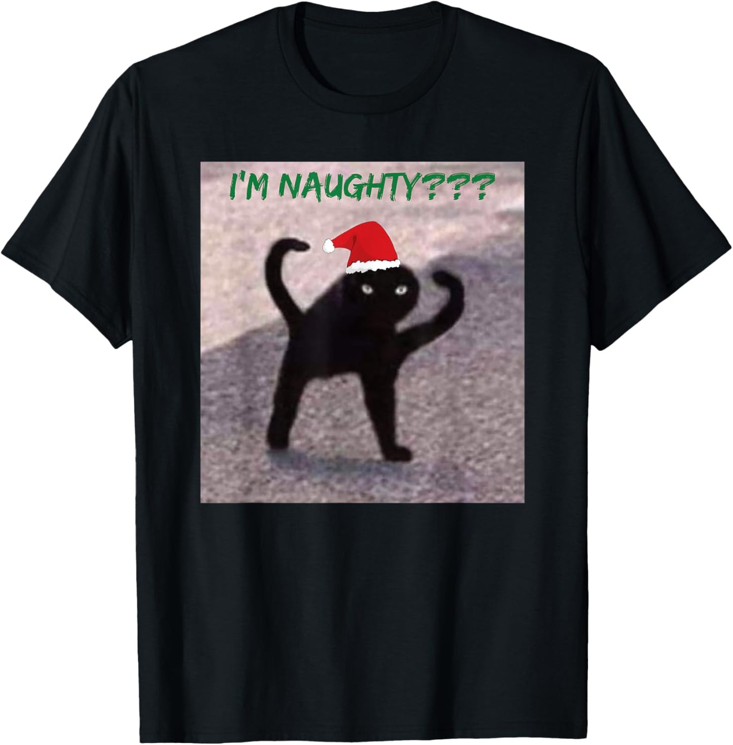 Cursed Cat Angry Meme I'm Naughty? Christmas Men Women Kids T-Shirt - T-Shirt | Black