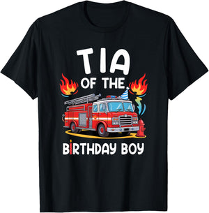 Tia Of The Birthday Boy Fire Truck Firefighter 1St Party T-Shirt - T-Shirt | Black