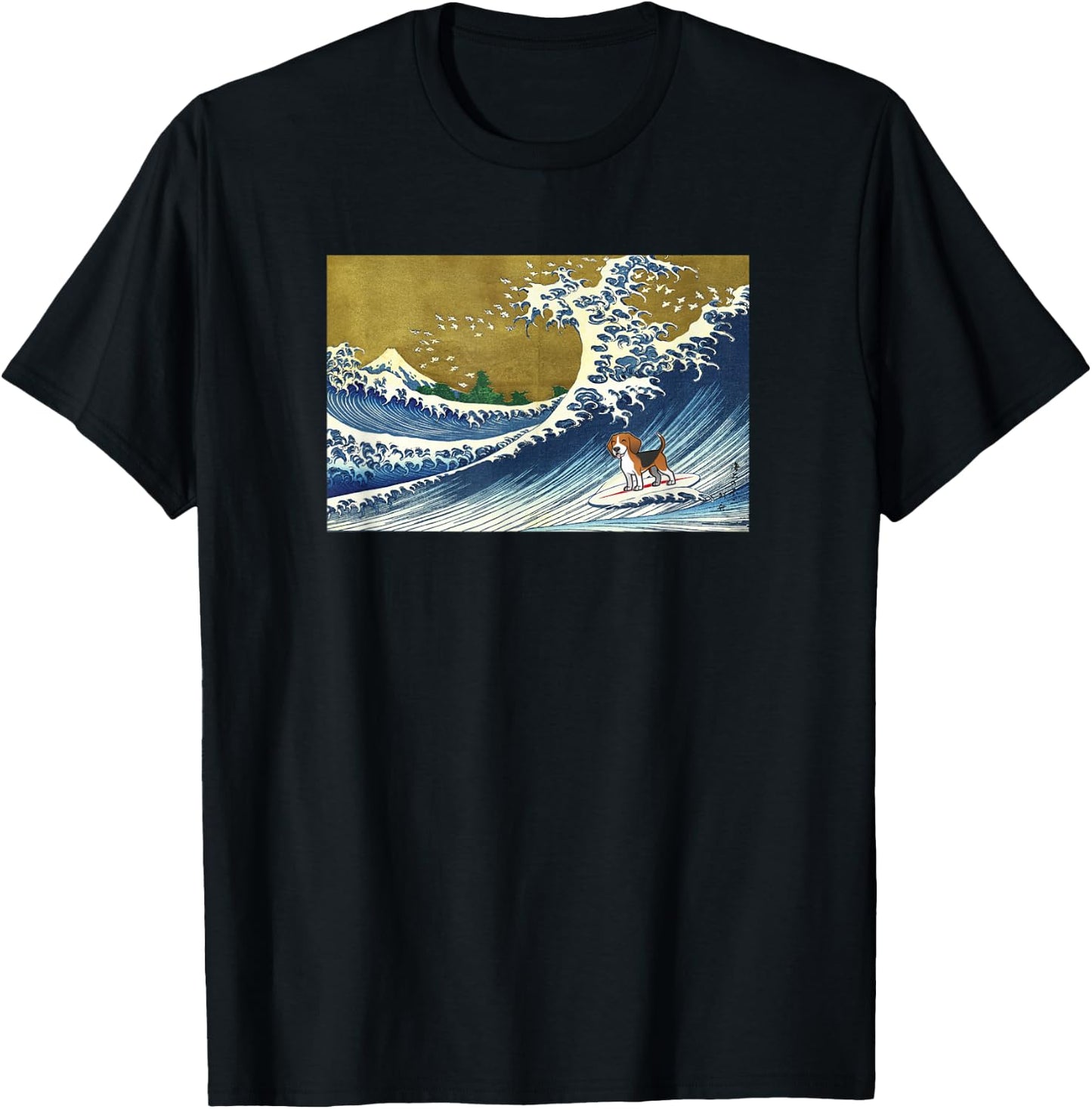 Funny Retro Vintage Surfing A Wave Beagle Dog Lover T-Shirt - T-Shirt | Black
