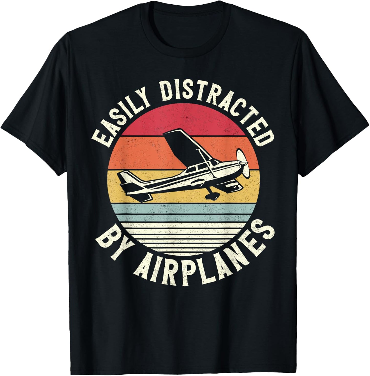 Airplane Pilot Vintage Retro Easily Distracted By Airplanes T-Shirt - T-Shirt | Black