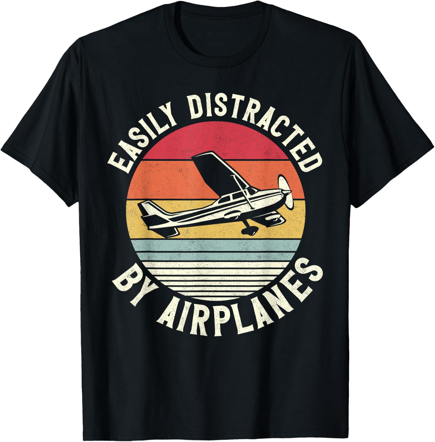 Airplane Pilot Vintage Retro Easily Distracted By Airplanes T-Shirt - T-Shirt | Black