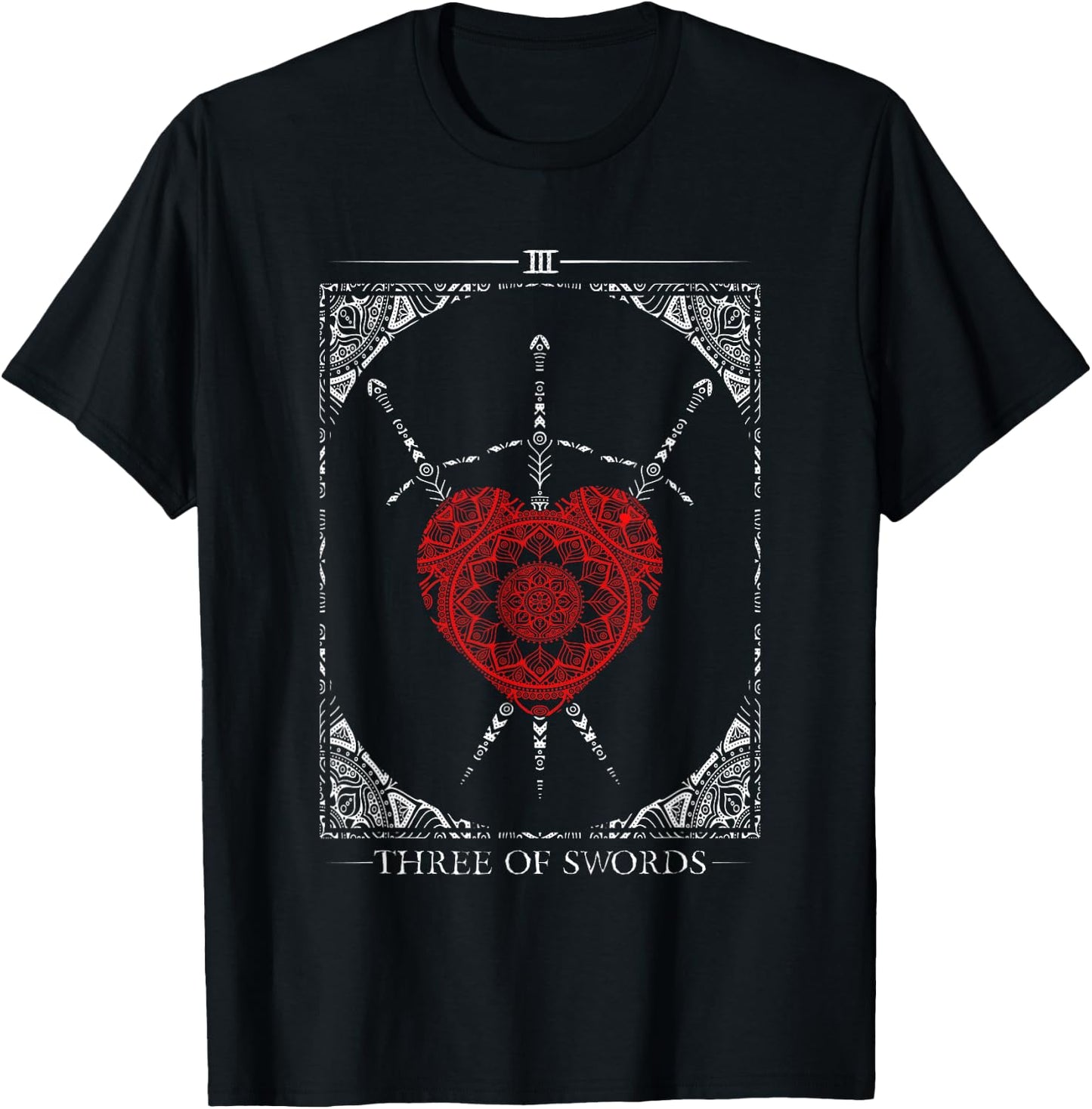Vintage - 3 Of Swords Tarot Card T-Shirt - T-Shirt | Black