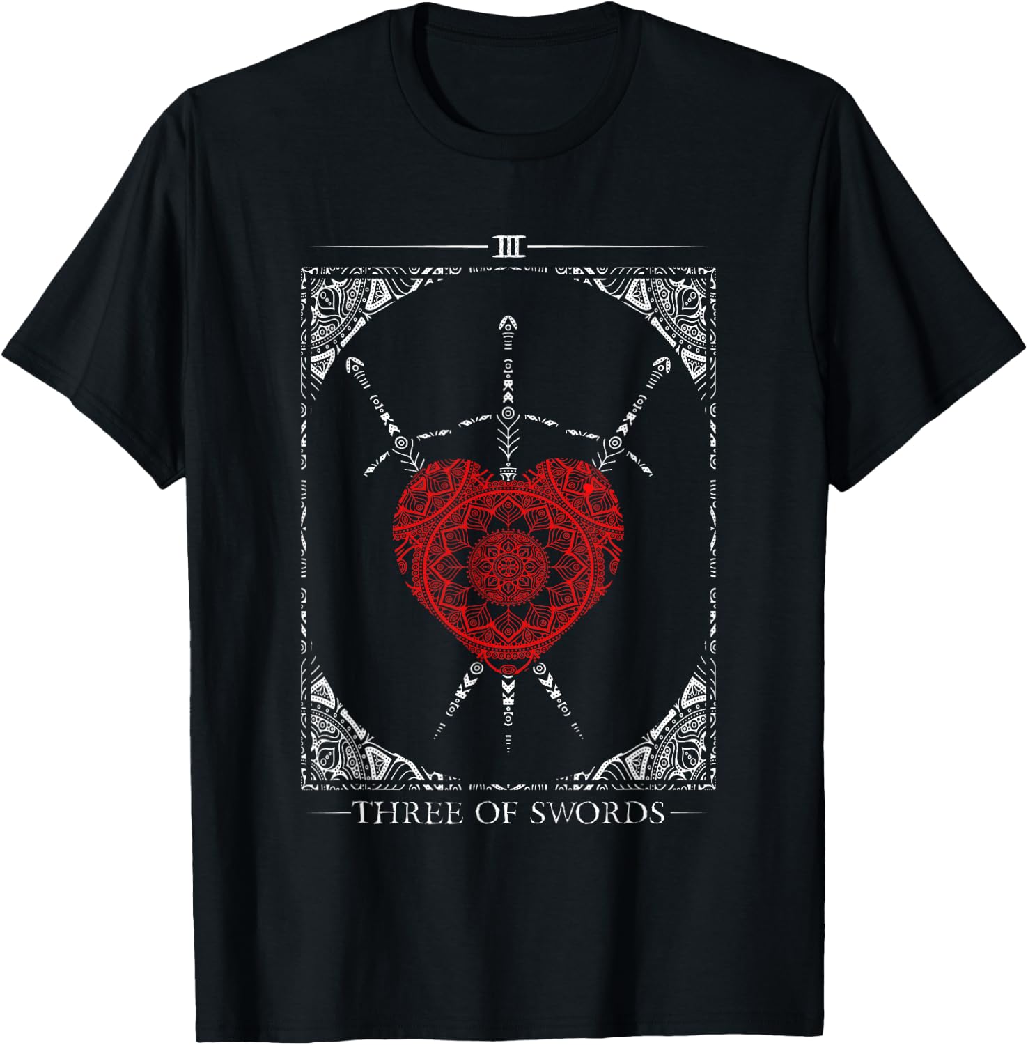 Vintage - 3 Of Swords Tarot Card T-Shirt - T-Shirt | Black