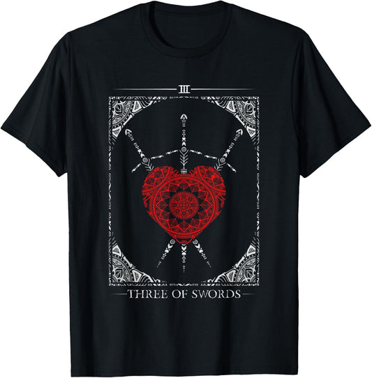 Vintage - 3 Of Swords Tarot Card T-Shirt - T-Shirt | Black