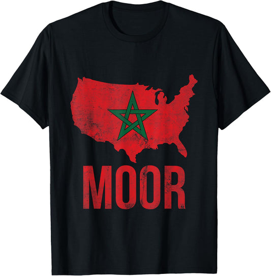 Moorish American America Amexem Moroccan Flag T-Shirt - T-Shirt | Black