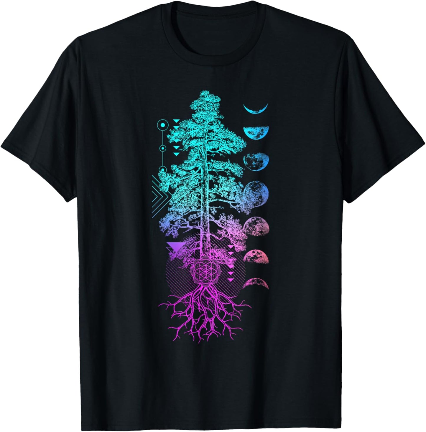 Tree of Life Phases of the Moon Yoga Chakra Gift T-Shirt - T-Shirt | Black
