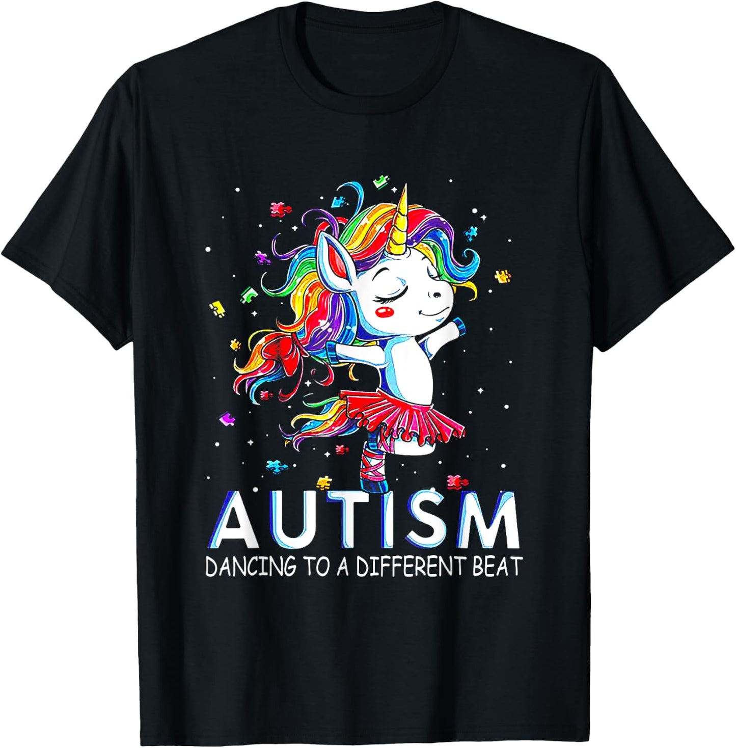 Autism Dancing To Be A Different Beat Unicorn T-Shirt - T-Shirt | Black