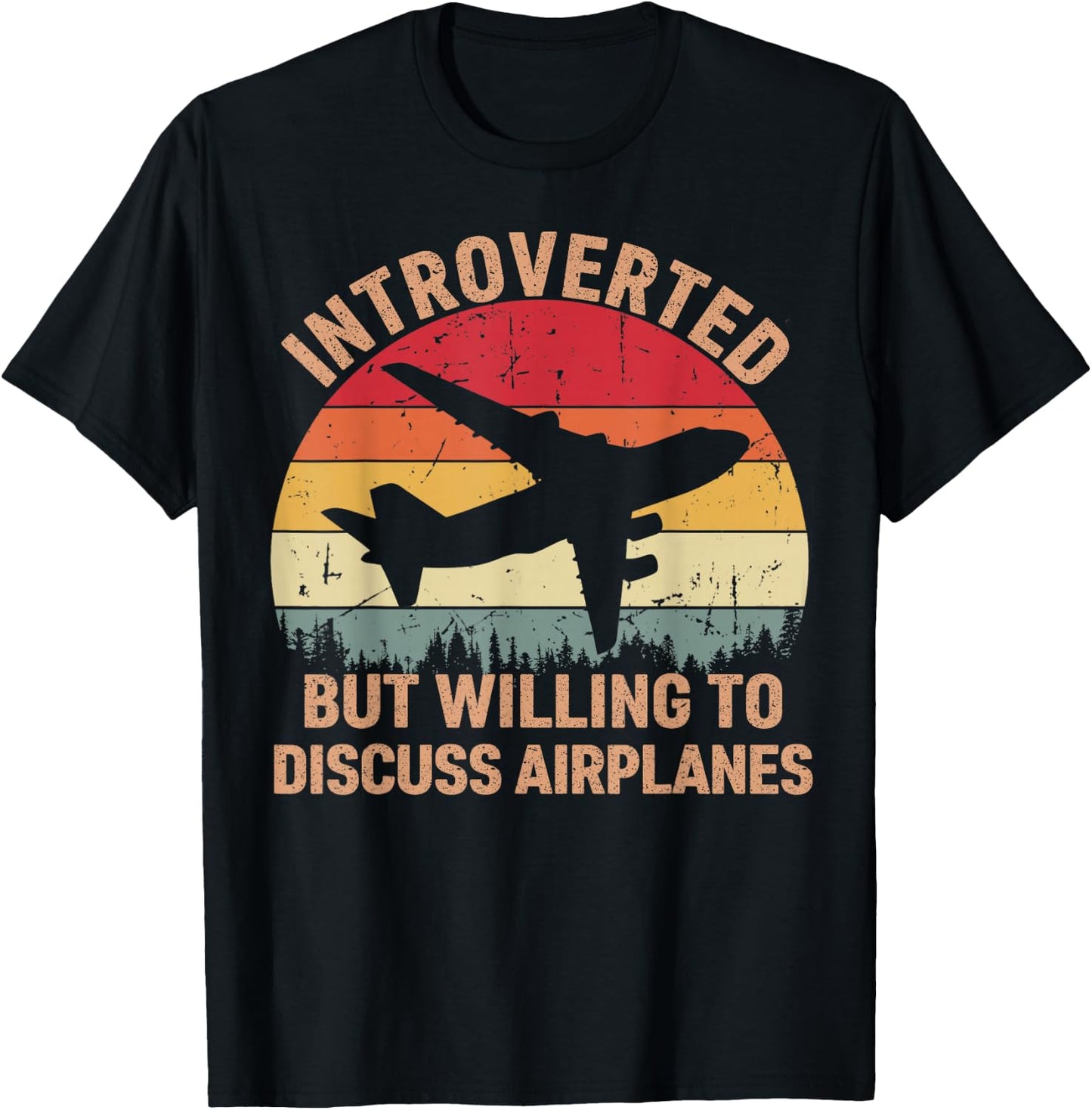 Introverted But Willing To Discuss Airplanes Vintage Pilot T-Shirt - T-Shirt | Black