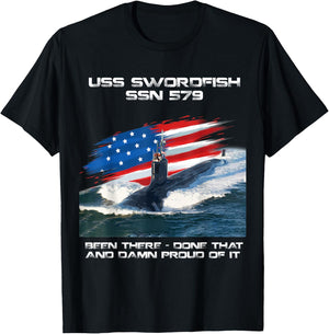 USS Swordfish SSN-579 American Flag Submarine Veteran Xmas Women Men T-Shirt - T-Shirt | Black